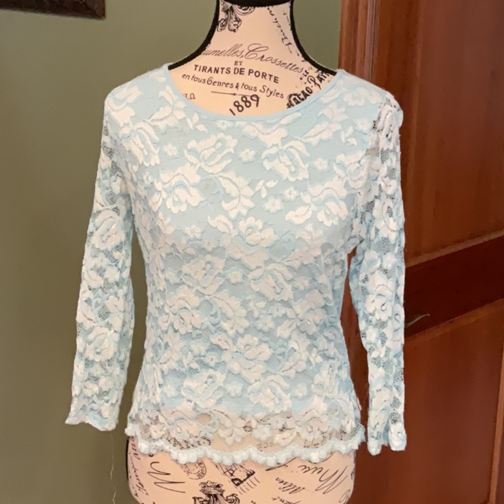 Hollister Elegant Lace Top in Light Blue size Large